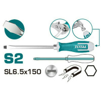 Фото товара - Отвертка SL6.5*150mm, магнитная, ударная, материал S2 TOTAL