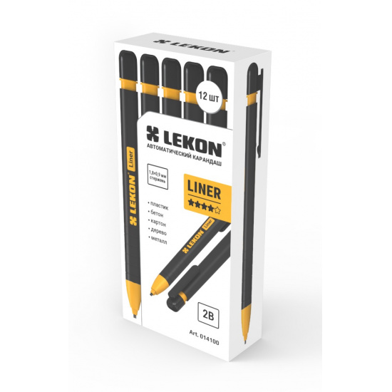 Большое фото товара - Карандаш автоматический строительный LEKON LINER, стержень 0,9*1,8мм цвет: черный (уп. 12шт.), 014100. Вариант №1