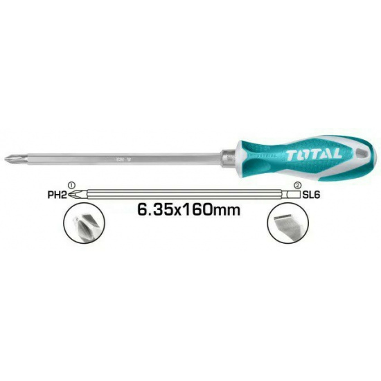 Большое фото товара - Отвертка двухсторонняя PH2+SL 6/160мм  TOTAL, THT250206. Вариант №1