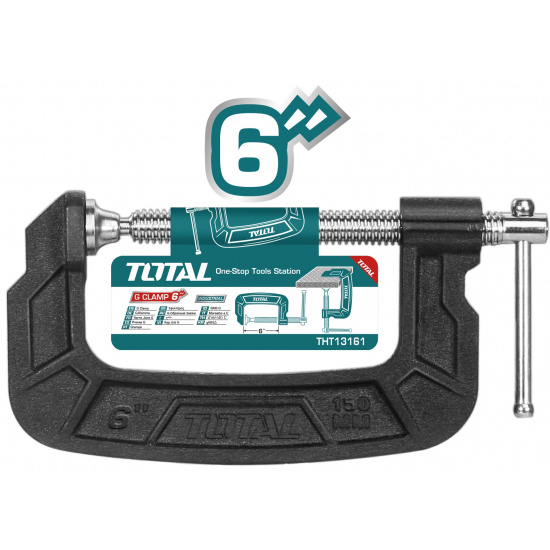 Большое фото товара - Струбцина 6"  G-образная  TOTAL, THT13161. Вариант №1