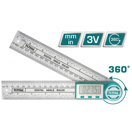 Большое фото товара - Угломер цифровой 0-360°, 0-200mm, 0~400mm(180°) TOTAL, TMT333601. Вариант №1