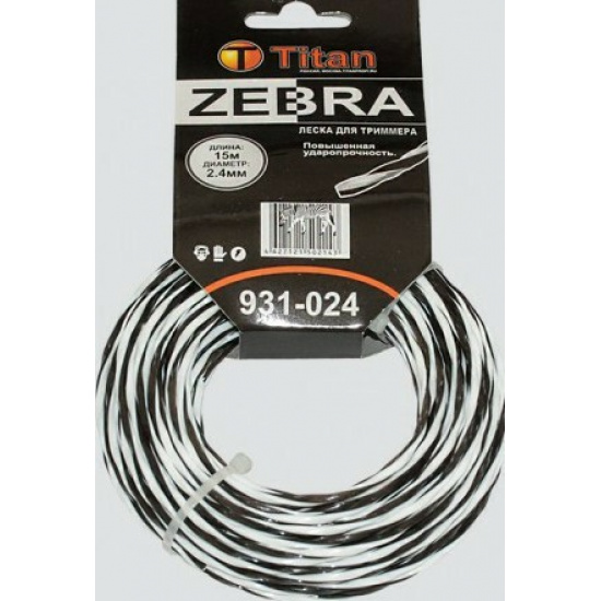 Большое фото товара - Леска для триммеров ZEBRA (картон) 2.40мм*15м, белый+черный. ВИТАЯ, ОСОБО ПРОЧНАЯ, 931-024. Вариант №1