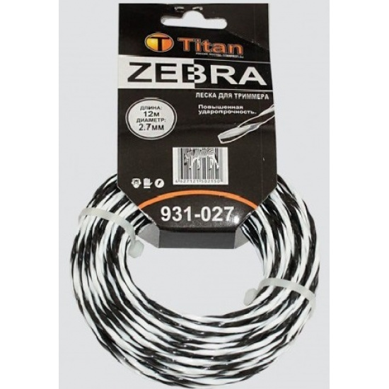 Большое фото товара - Леска для триммеров ZEBRA (картон) 2.70мм*12м, белый+черный. ВИТАЯ, ОСОБО ПРОЧНАЯ, 931-027. Вариант №1