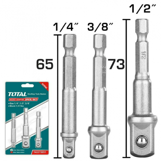 Большое фото товара - Адаптор торцевых головок 3pcs/set 1/4", 3/8", 1/2" TOTAL, TAC273651. Вариант №1