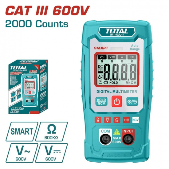 Большое фото товара - Мультиметр цифровой True RMS, 0.8-600V, 600 кОм TOTAL, TMT460011. Вариант №1
