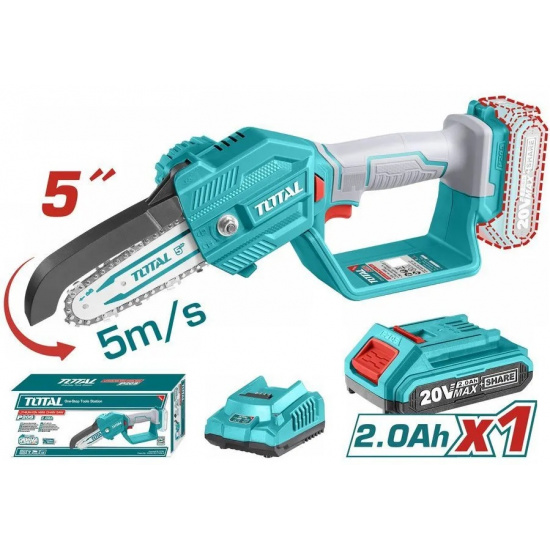 Большое фото товара - Аккумуляторная мини цепная пила Li-ion 20V, длина шины 6"(15cm) (1АКБ и 1 ЗУ) TOTAL, TGSLI20581. Вариант №1